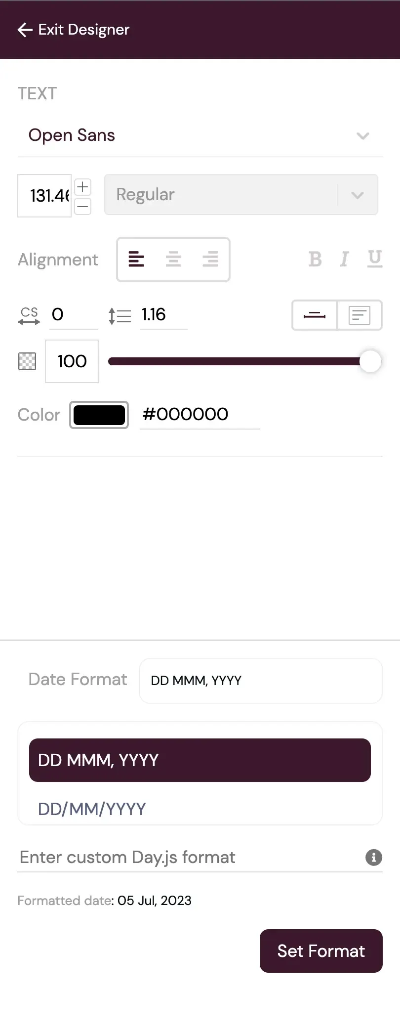 date property screen