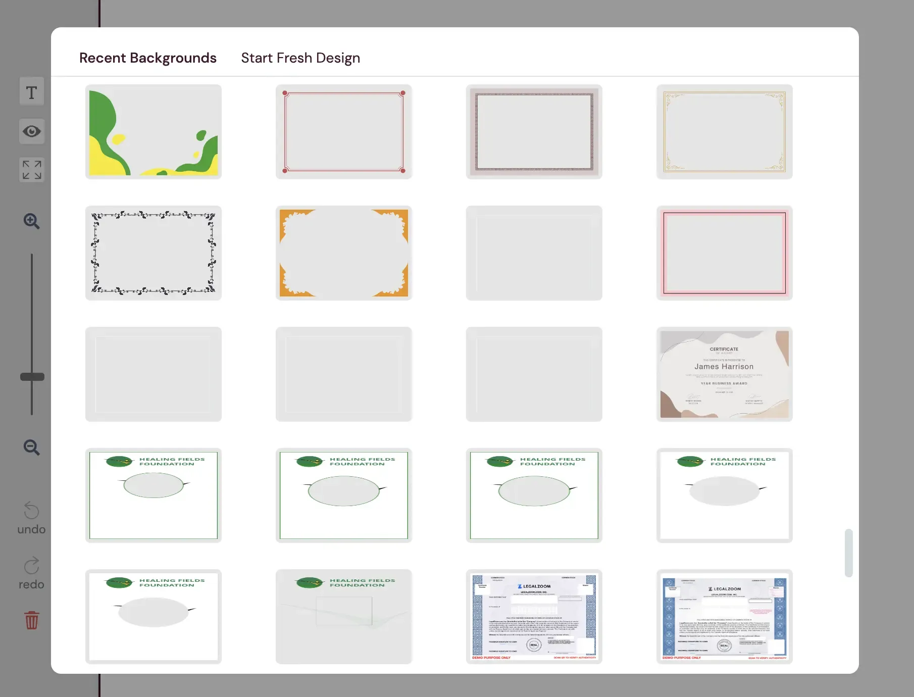 recent backgrounds tab